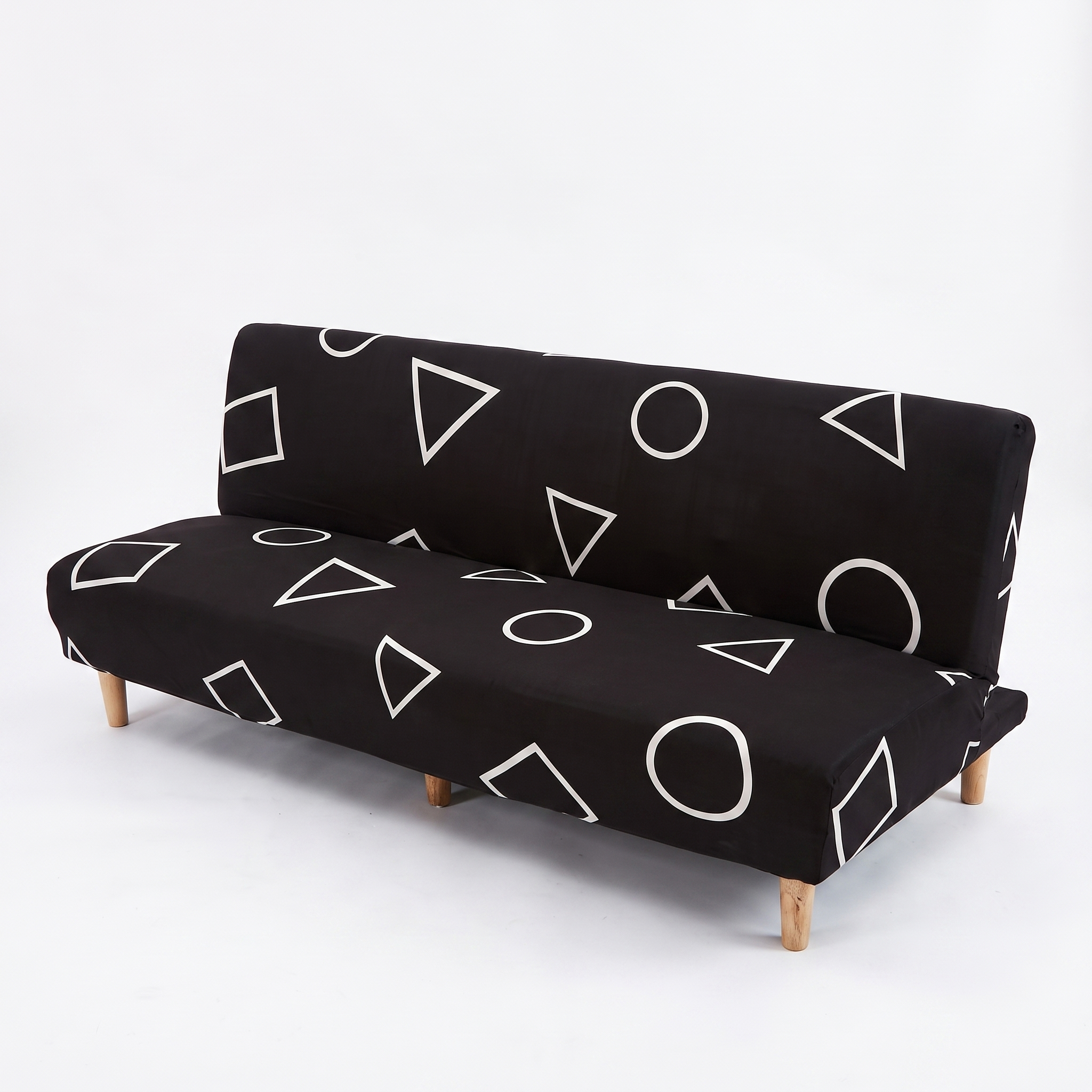 Stretch Sofa Slipcover – Black White Geometric Shapes Print Sofa Bed – product photo on a white background | Brivenzo