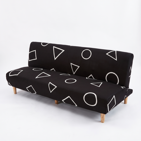 Stretch Sofa Slipcover – Black White Geometric Shapes Print Sofa Bed – product photo on a white background | Brivenzo