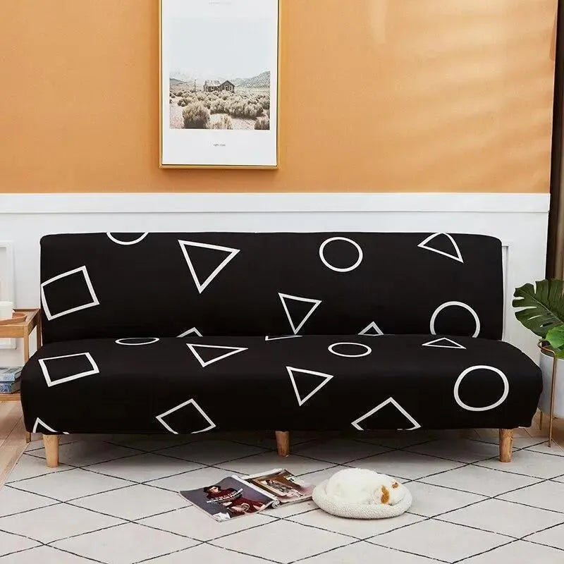 Stretch Sofa Slipcover – Black White Geometric Shapes Print Sofa Bed – product view 4 | Brivenzo