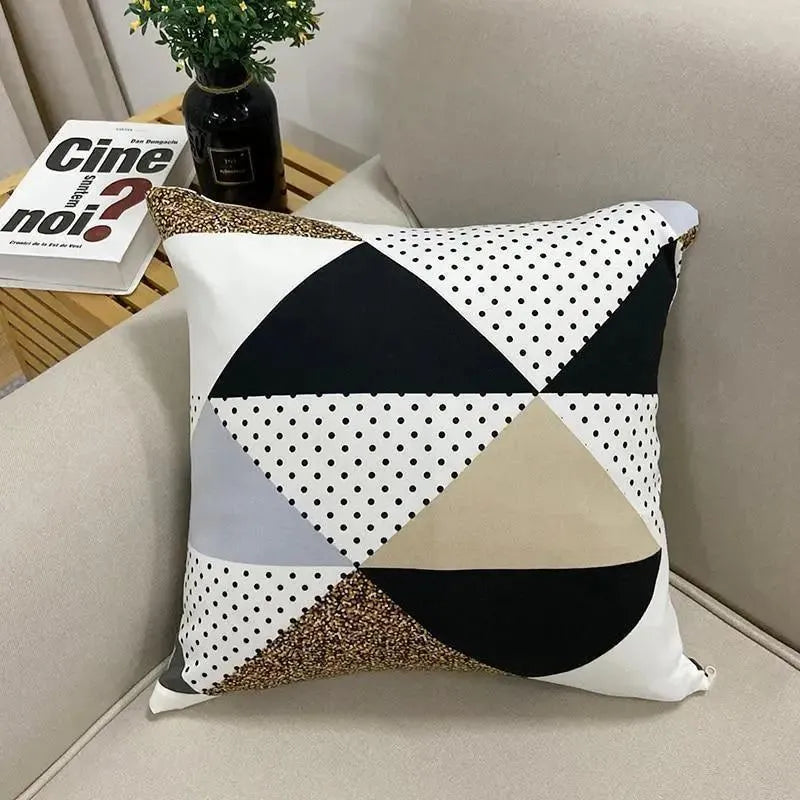 Stretch Sofa Slipcover – Black White Gold Geometric Triangle Print – product view 6 | Brivenzo