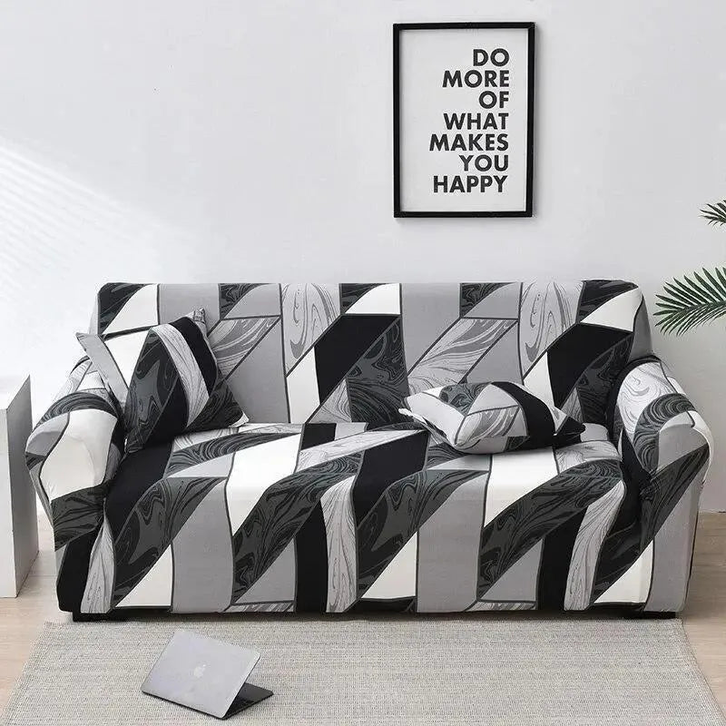 Stretch Sofa Slipcover – Black White Grey Geometric Print – product view 4 | Brivenzo