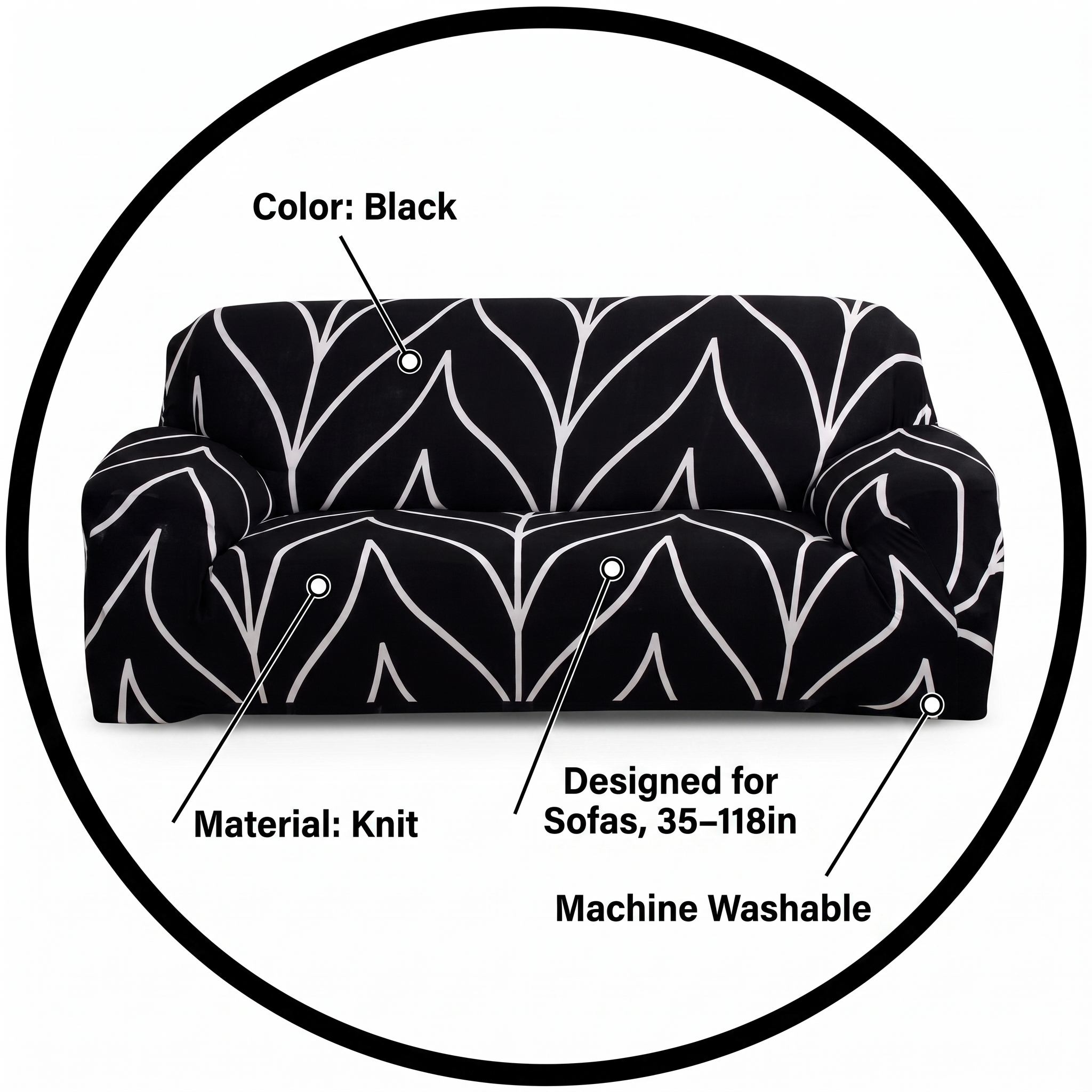 Stretch Sofa Slipcover – Black White Leaf Line Print – features and specifications overview | Brivenzo