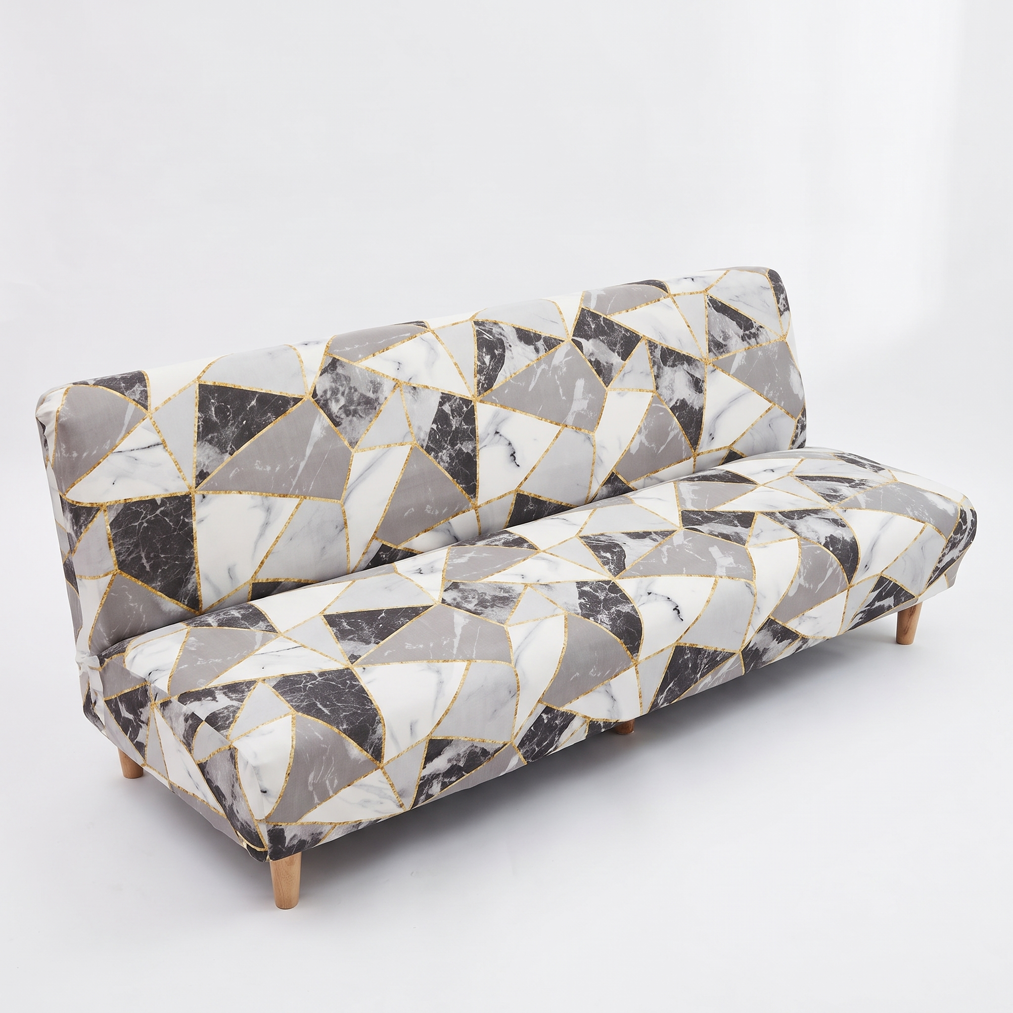 Stretch Sofa Slipcover – Black White Marble Mosaic Print Sofa Bed – product photo on a white background | Brivenzo