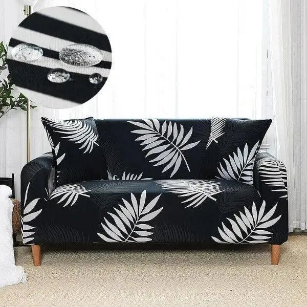 Stretch Sofa Slipcover – Black White Palm Leaf Print – product view 4 | Brivenzo