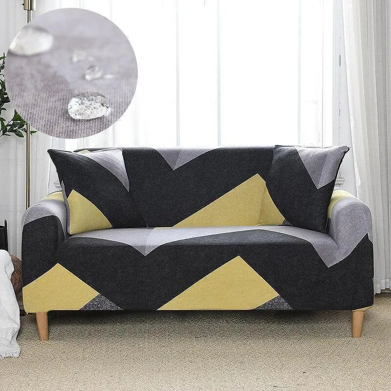 Stretch Sofa Slipcover – Black Yellow Grey Chevron Print – product view 4 | Brivenzo