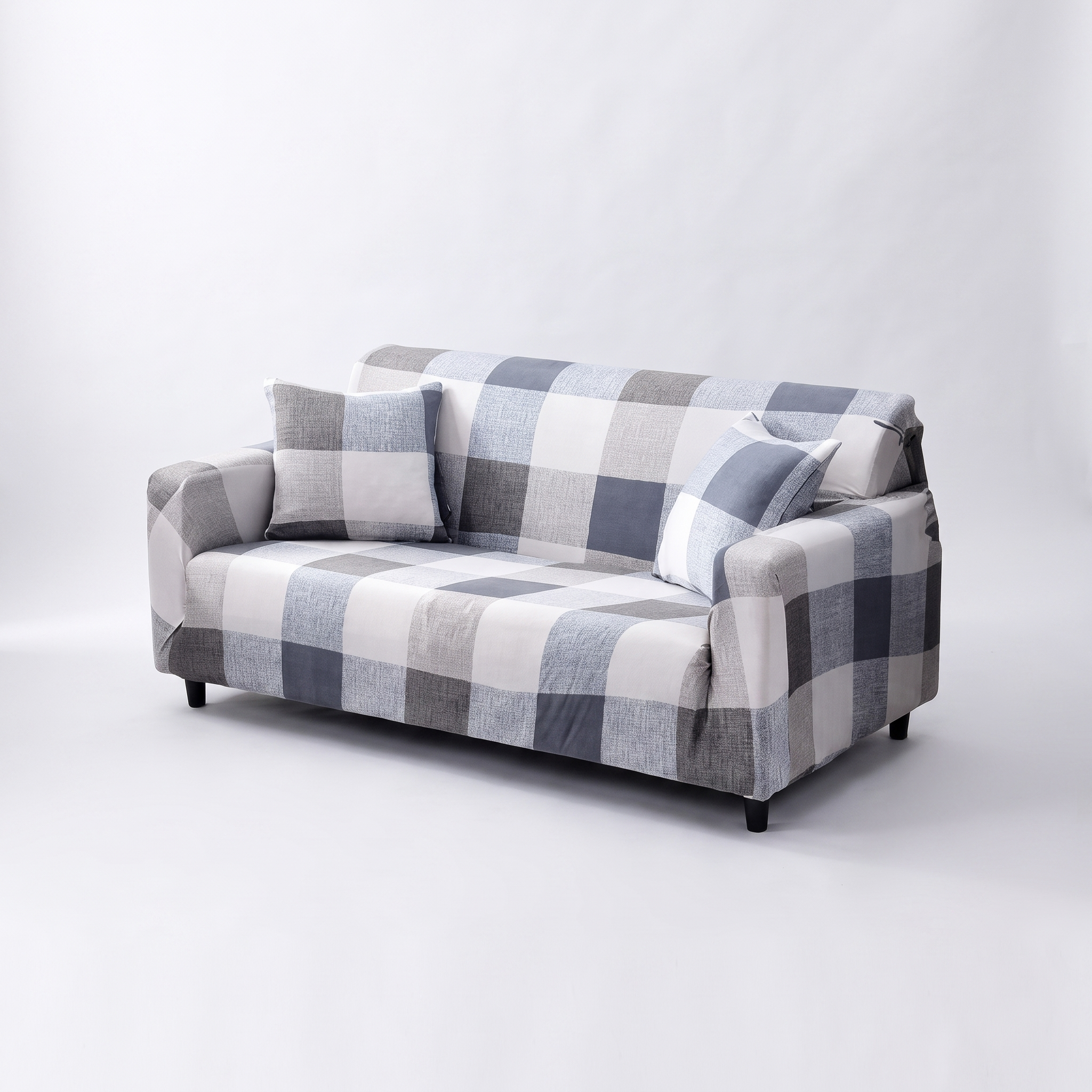 Stretch Sofa Slipcover | Blue Grey Buffalo Plaid Print - main
