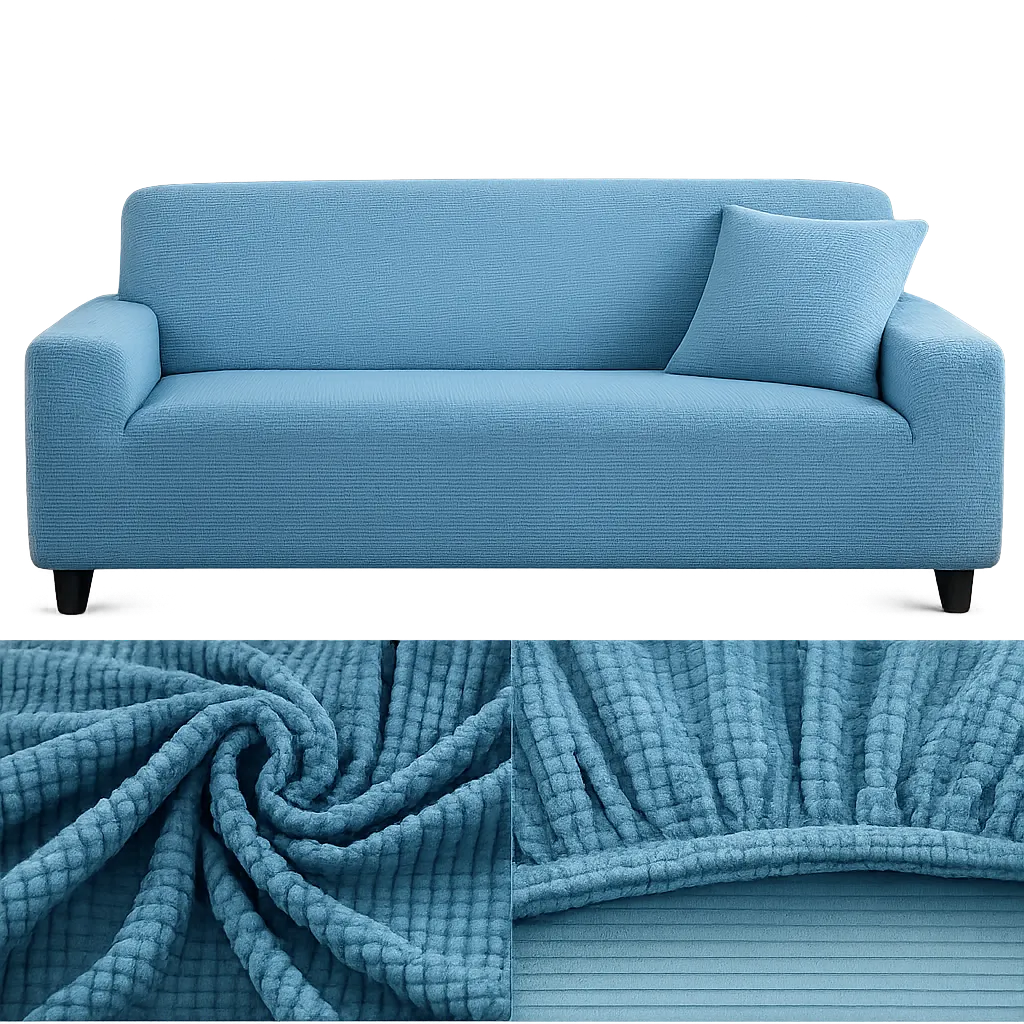 Stretch Sofa Slipcover – Blue Microfiber – product view 4 | Brivenzo