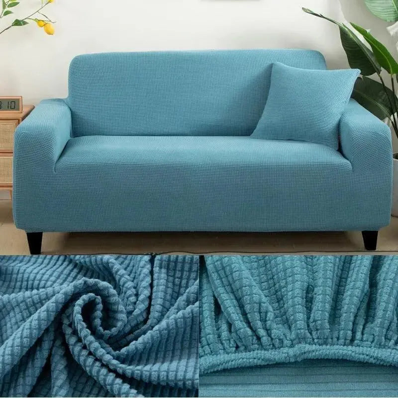 Stretch Sofa Slipcover – Blue Microfiber – product view 5 | Brivenzo