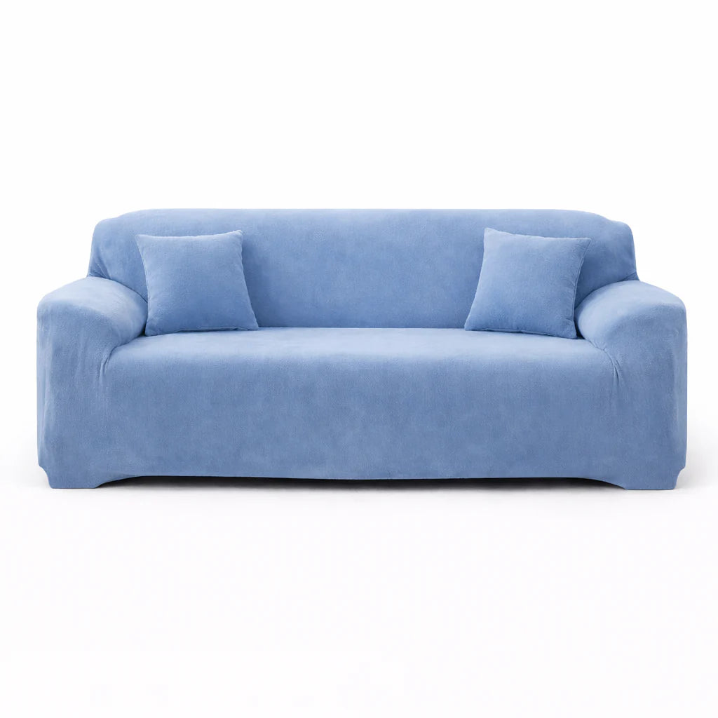 Stretch Sofa Slipcover – Blue Velvet – product view 4 | Brivenzo
