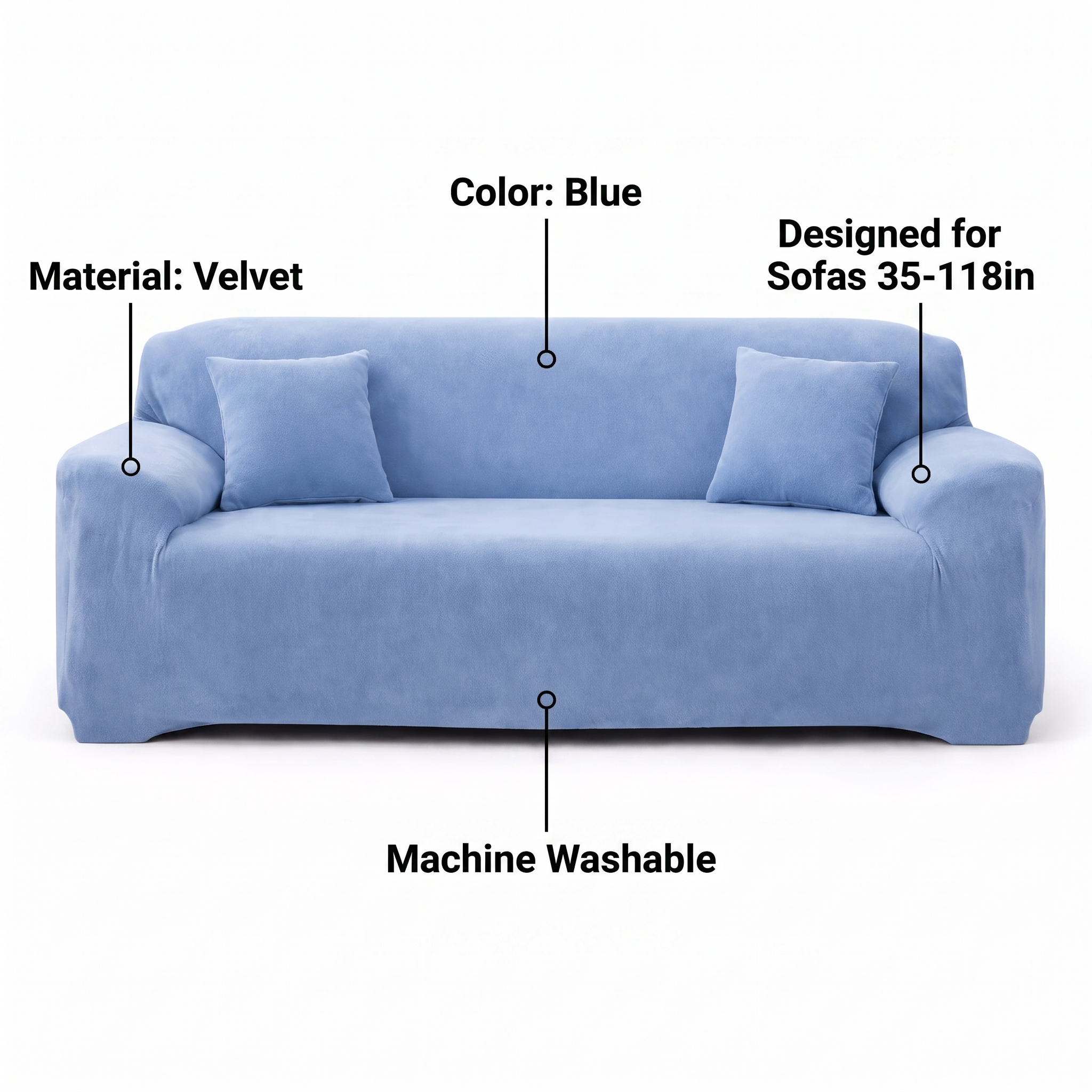 Stretch Sofa Slipcover – Blue Velvet – features and specifications overview | Brivenzo