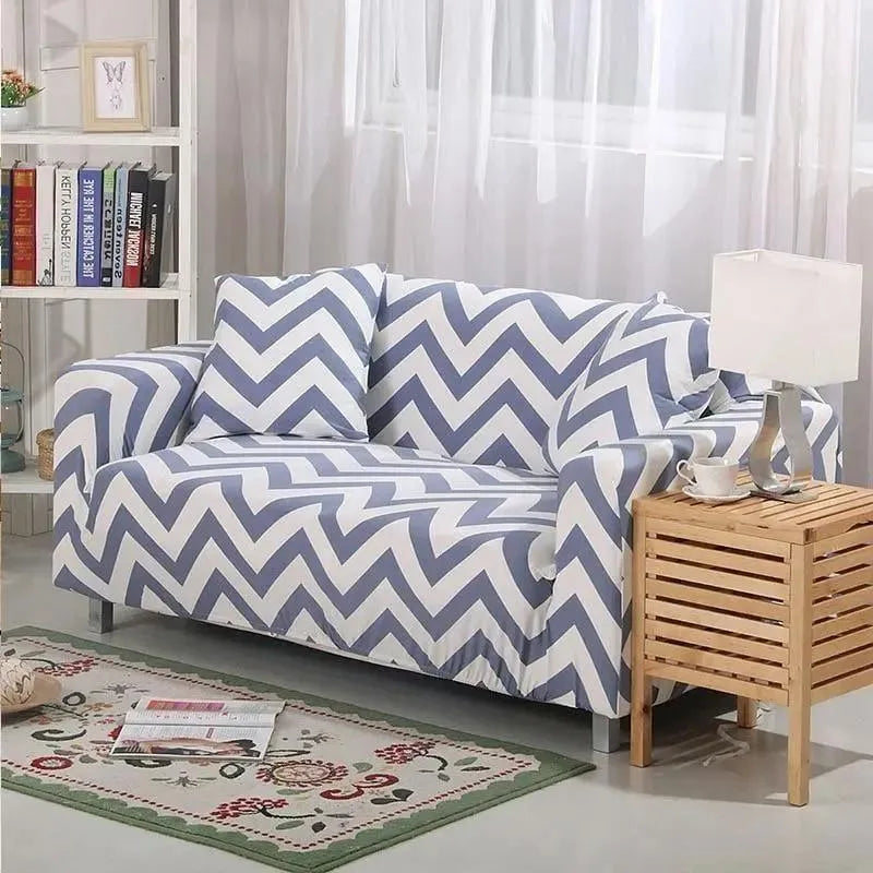 Stretch Sofa Slipcover – Blue White Chevron Print – product view 4 | Brivenzo