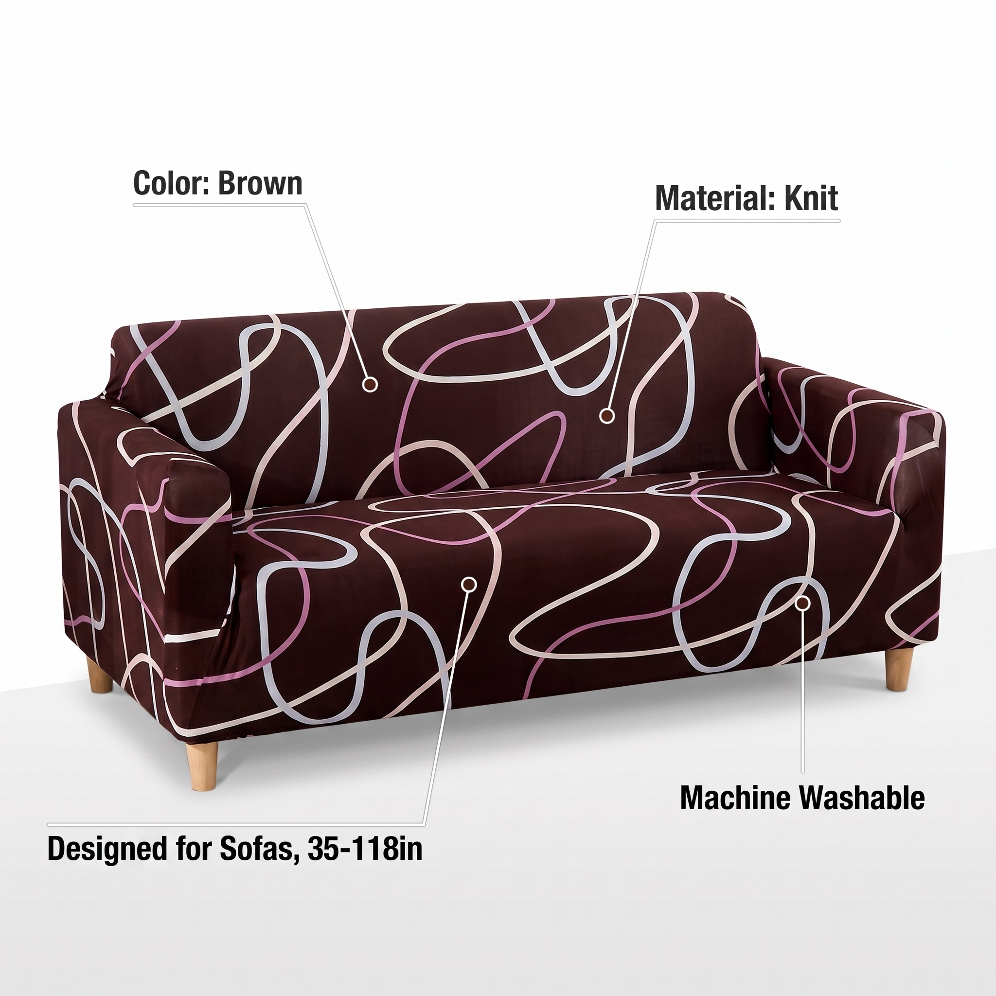 Stretch Sofa Slipcover – Brown Purple Swirl Line Print – product view 3 | Brivenzo
