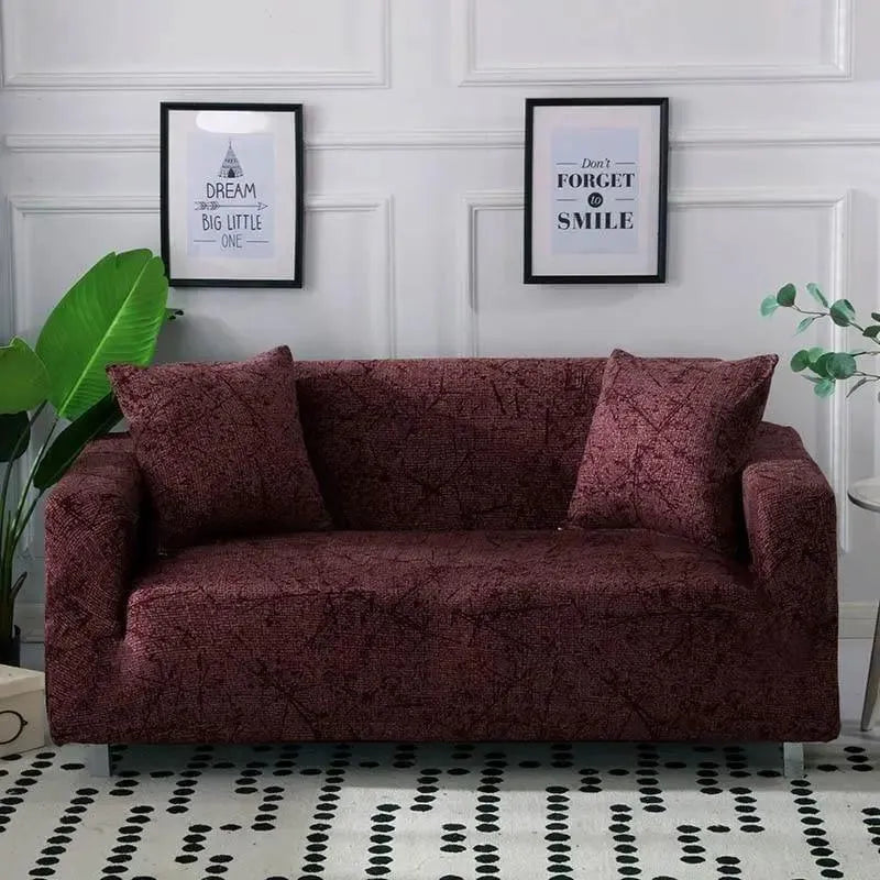 Stretch Sofa Slipcover – Burgundy Marble Scratch Print – product view 4 | Brivenzo