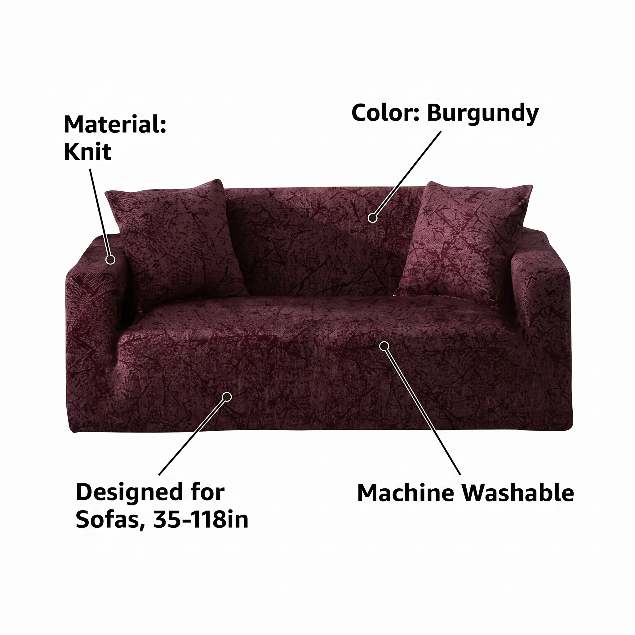 Stretch Sofa Slipcover – Burgundy Marble Scratch Print – features and specifications overview | Brivenzo
