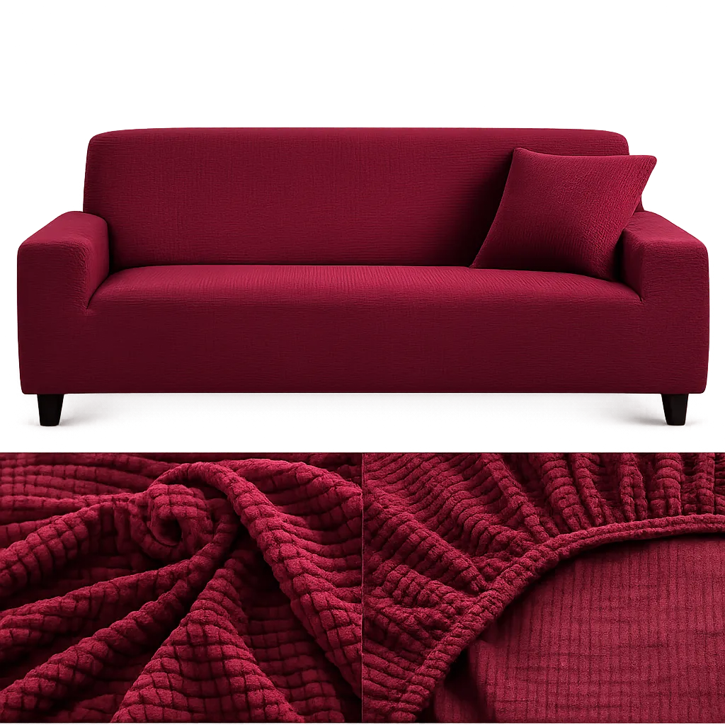 Stretch Sofa Slipcover – Burgundy Ribbed Stretch Fabric – product view 5 | Brivenzo