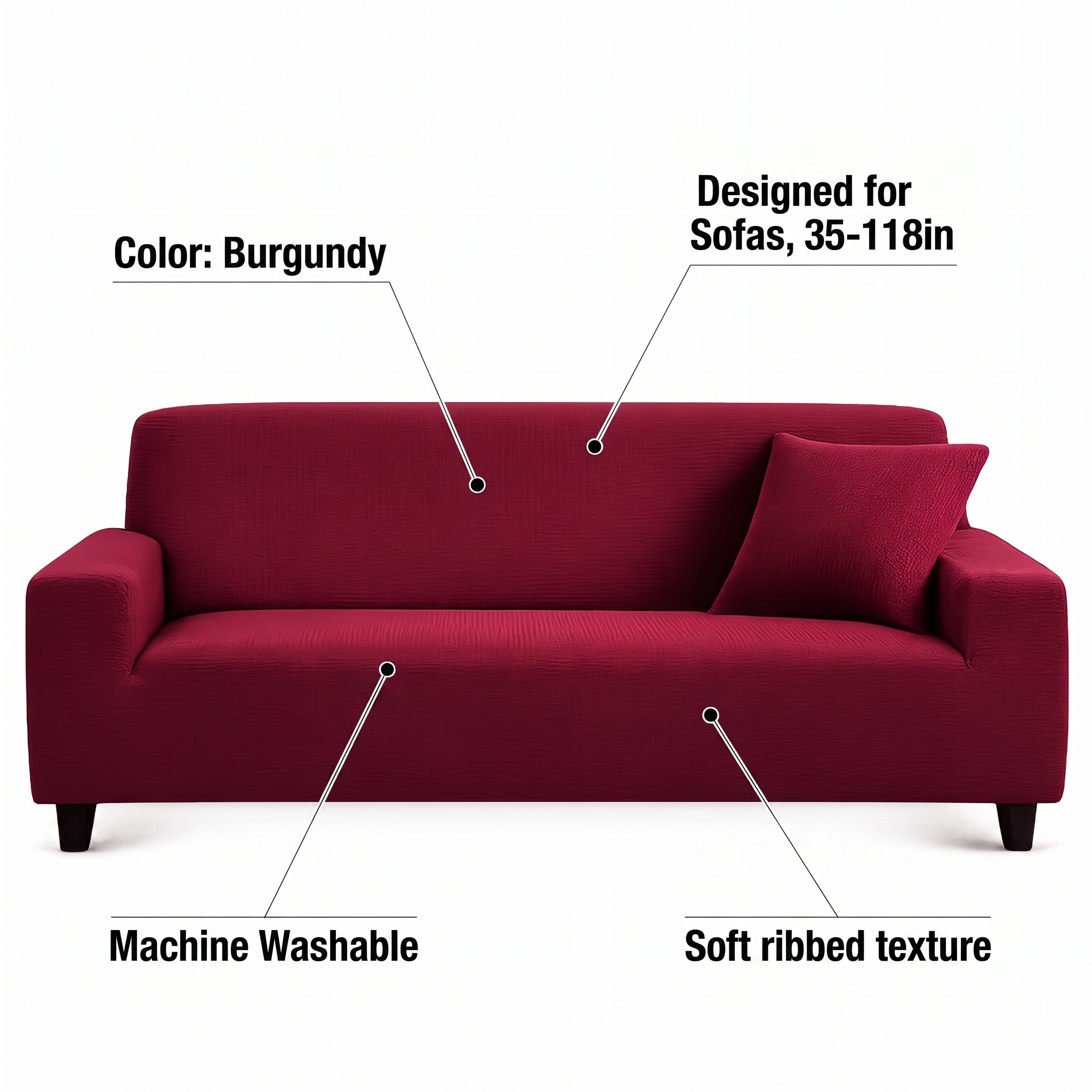 Stretch Sofa Slipcover – Burgundy Ribbed Stretch Fabric – features and specifications overview | Brivenzo