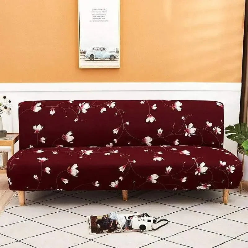 Stretch Sofa Slipcover – Burgundy White Floral Print Sofa Bed – product view 4 | Brivenzo