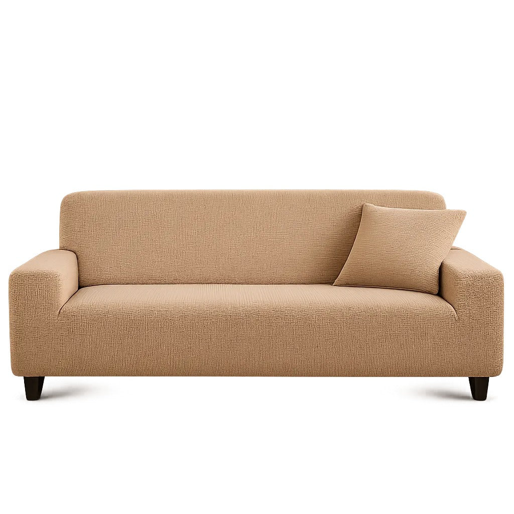 Stretch Sofa Slipcover – Camel Ribbed Stretch Fabric – product view 1 | Brivenzo