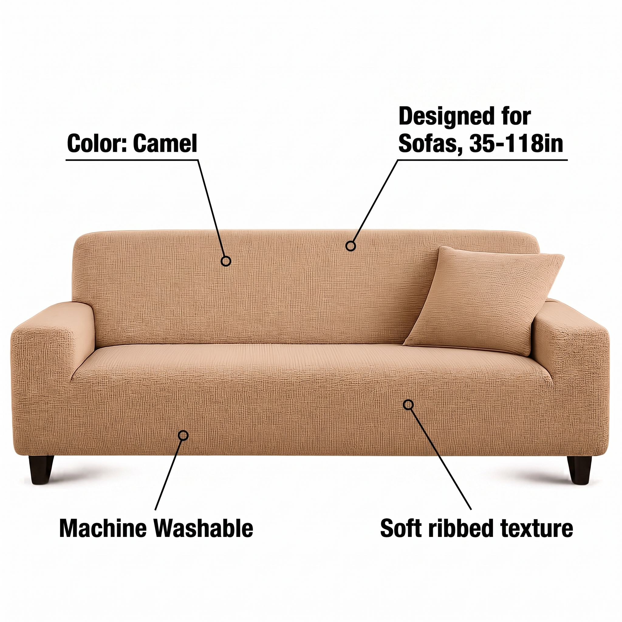 Stretch Sofa Slipcover – Camel Ribbed Stretch Fabric – features and specifications overview | Brivenzo