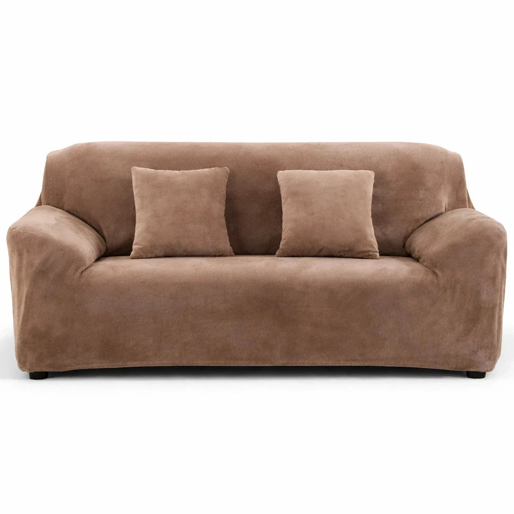 Stretch Sofa Slipcover – Camel Velvet – product view 4 | Brivenzo