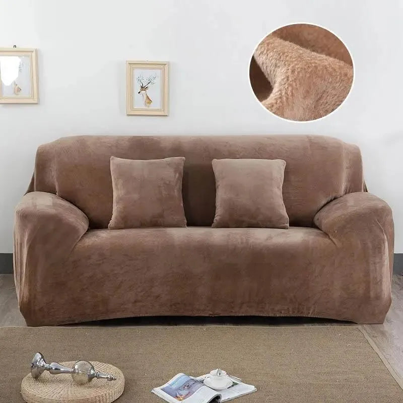 Stretch Sofa Slipcover – Camel Velvet – product view 7 | Brivenzo