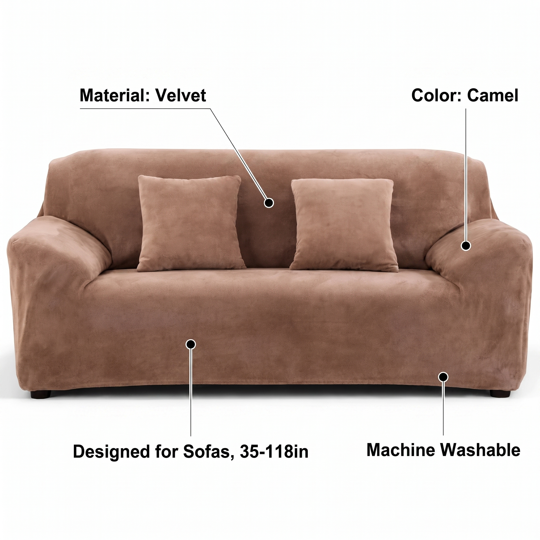 Stretch Sofa Slipcover – Camel Velvet – features and specifications overview | Brivenzo
