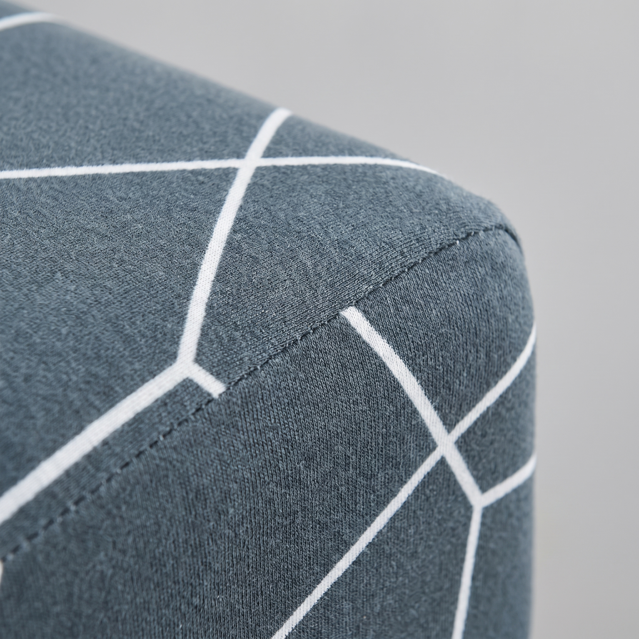 Stretch Sofa Slipcover Charcoal Blue Geometric Crystal Print fabric detail