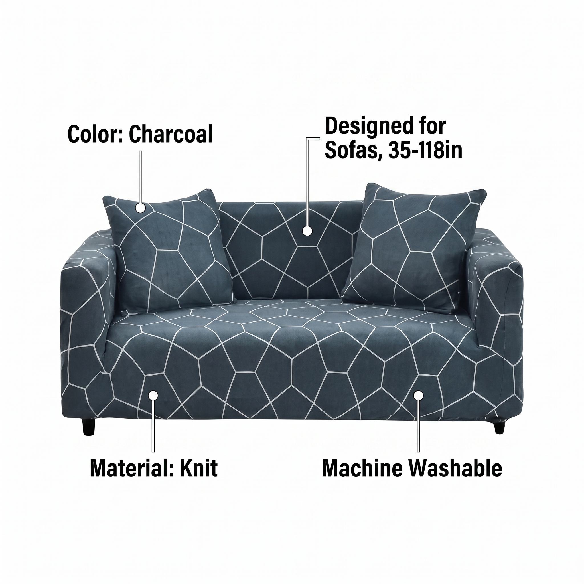 Stretch Sofa Slipcover – Charcoal Blue Geometric Crystal Print – features and specifications overview | Brivenzo