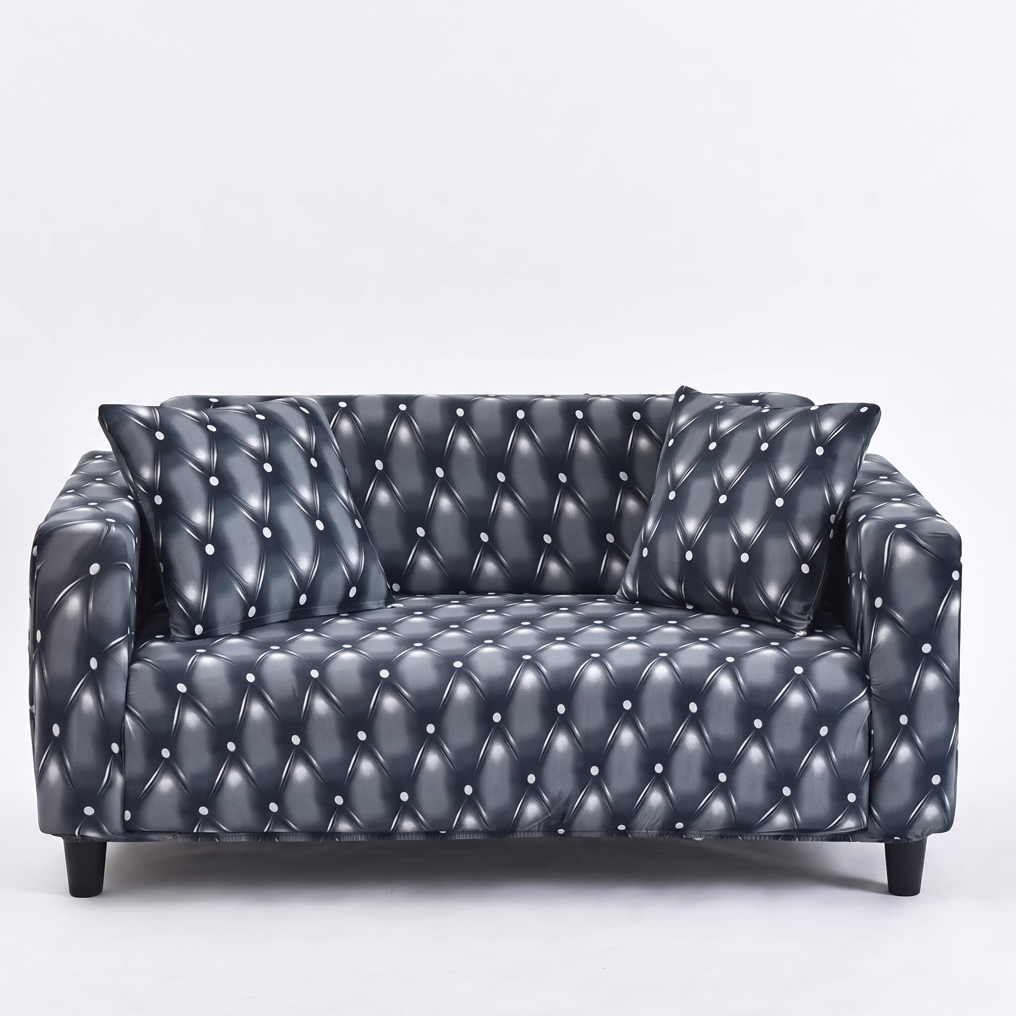 Stretch Sofa Slipcover – Charcoal Diamond Quilted Pattern – product view 4 | Brivenzo
