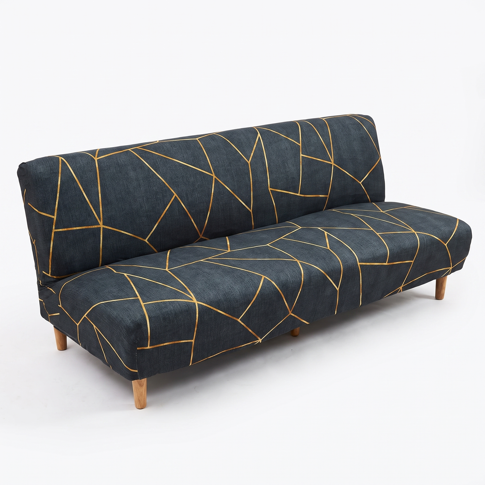 Stretch Sofa Slipcover – Charcoal Gold Geometric Crystal Print Sofa Bed – product photo on a white background | Brivenzo