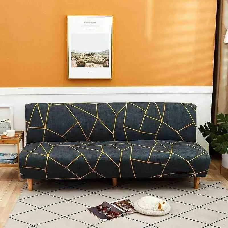 Stretch Sofa Slipcover – Charcoal Gold Geometric Crystal Print Sofa Bed – product view 4 | Brivenzo