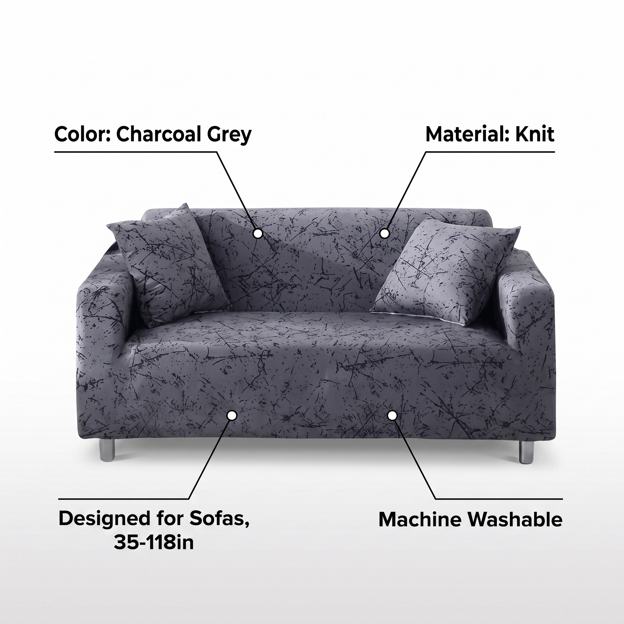 Stretch Sofa Slipcover – Charcoal Grey Scratch Print – features and specifications overview | Brivenzo