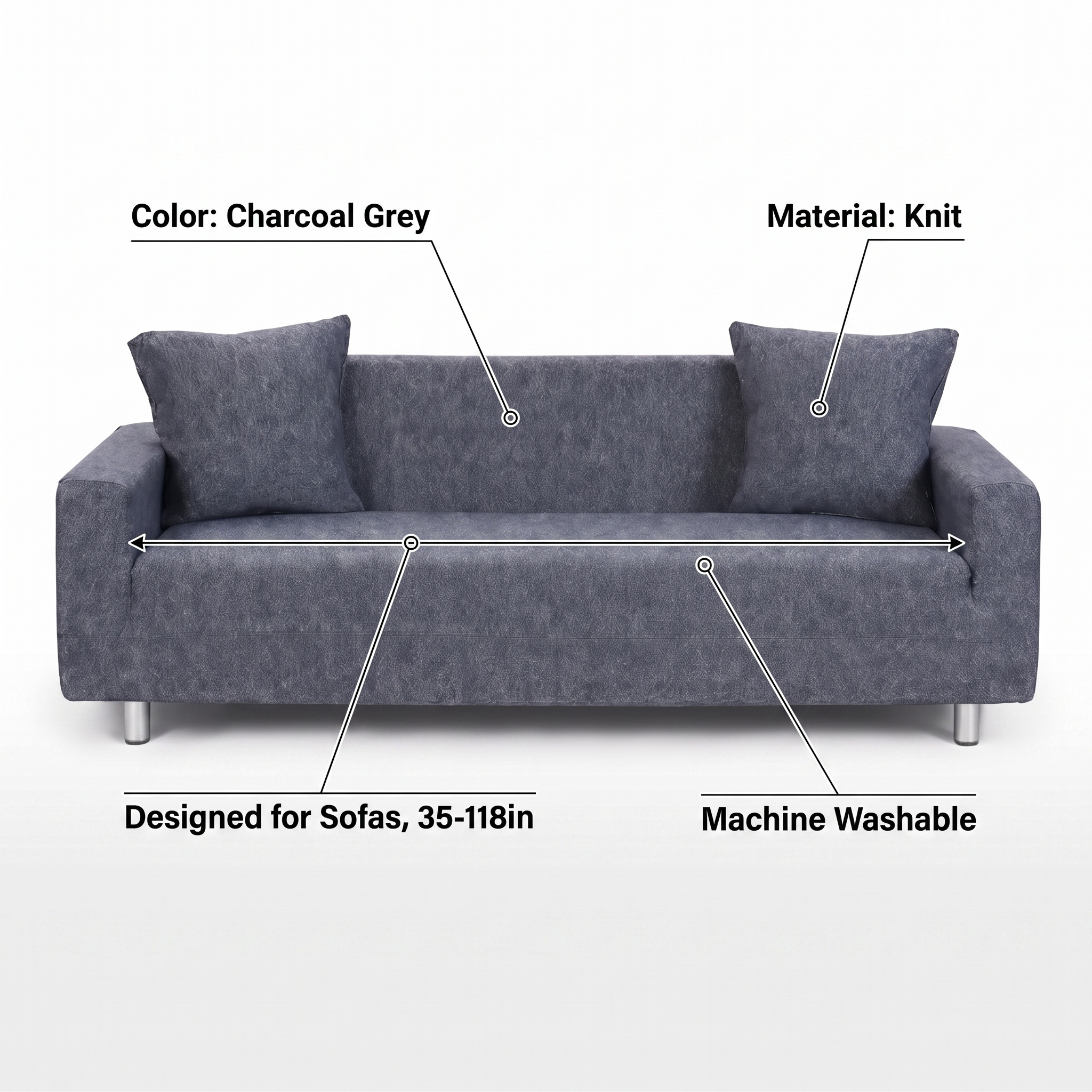 Stretch Sofa Slipcover – Charcoal Grey – features and specifications overview | Brivenzo