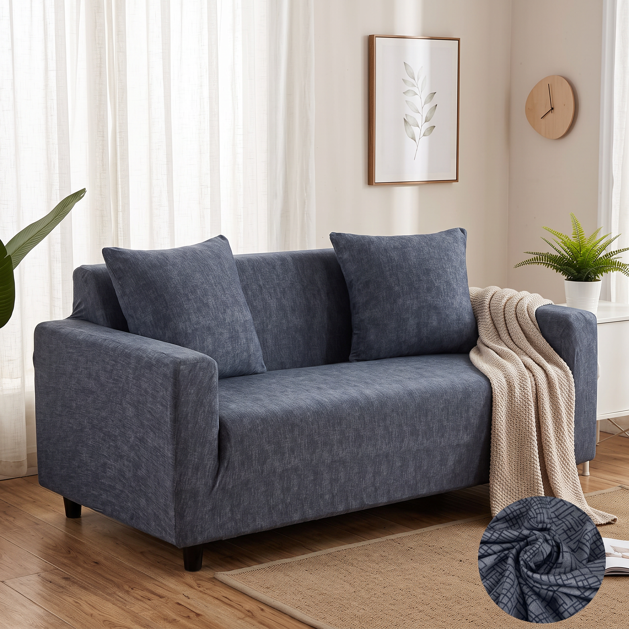 Stretch Sofa Slipcover – Charcoal Textured Weave shown in a styled home interior | Brivenzo