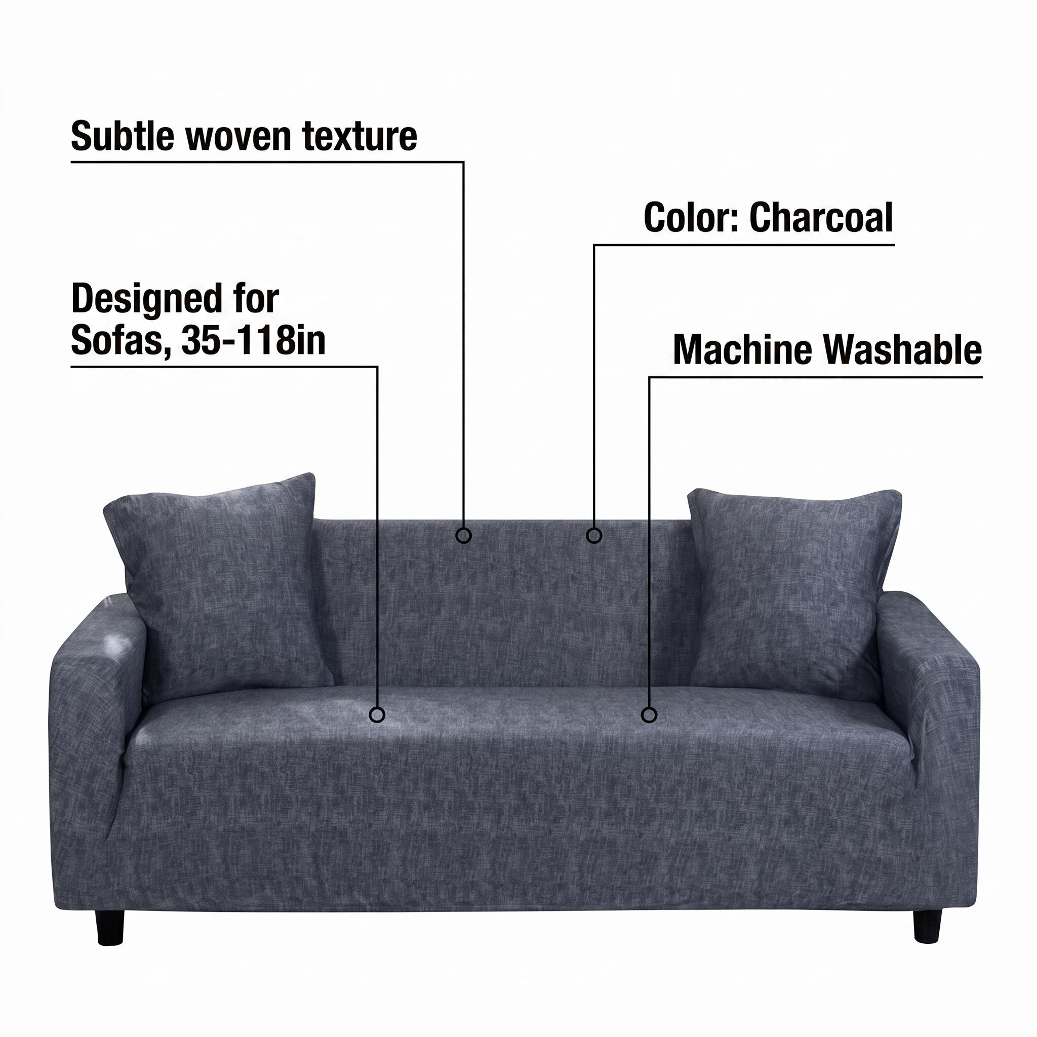 Stretch Sofa Slipcover – Charcoal Textured Weave – features and specifications overview | Brivenzo
