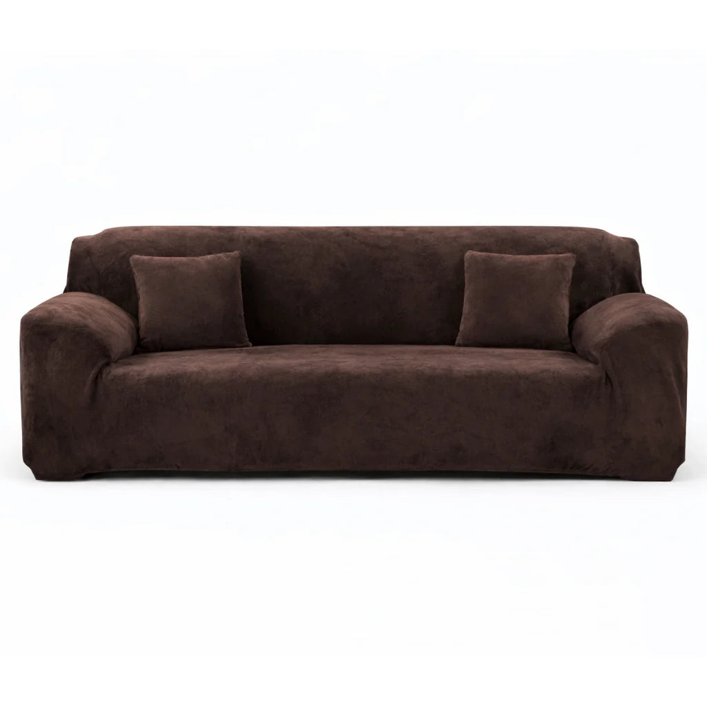 Stretch Sofa Slipcover – Coffee Brown Velvet – product view 4 | Brivenzo