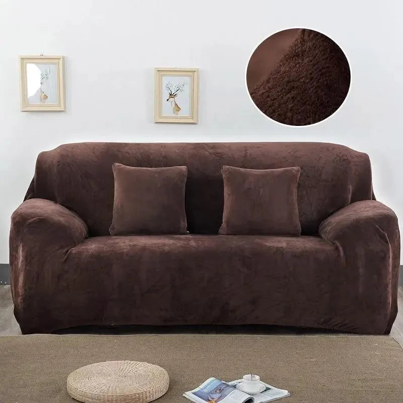 Stretch Sofa Slipcover – Coffee Brown Velvet – product view 5 | Brivenzo