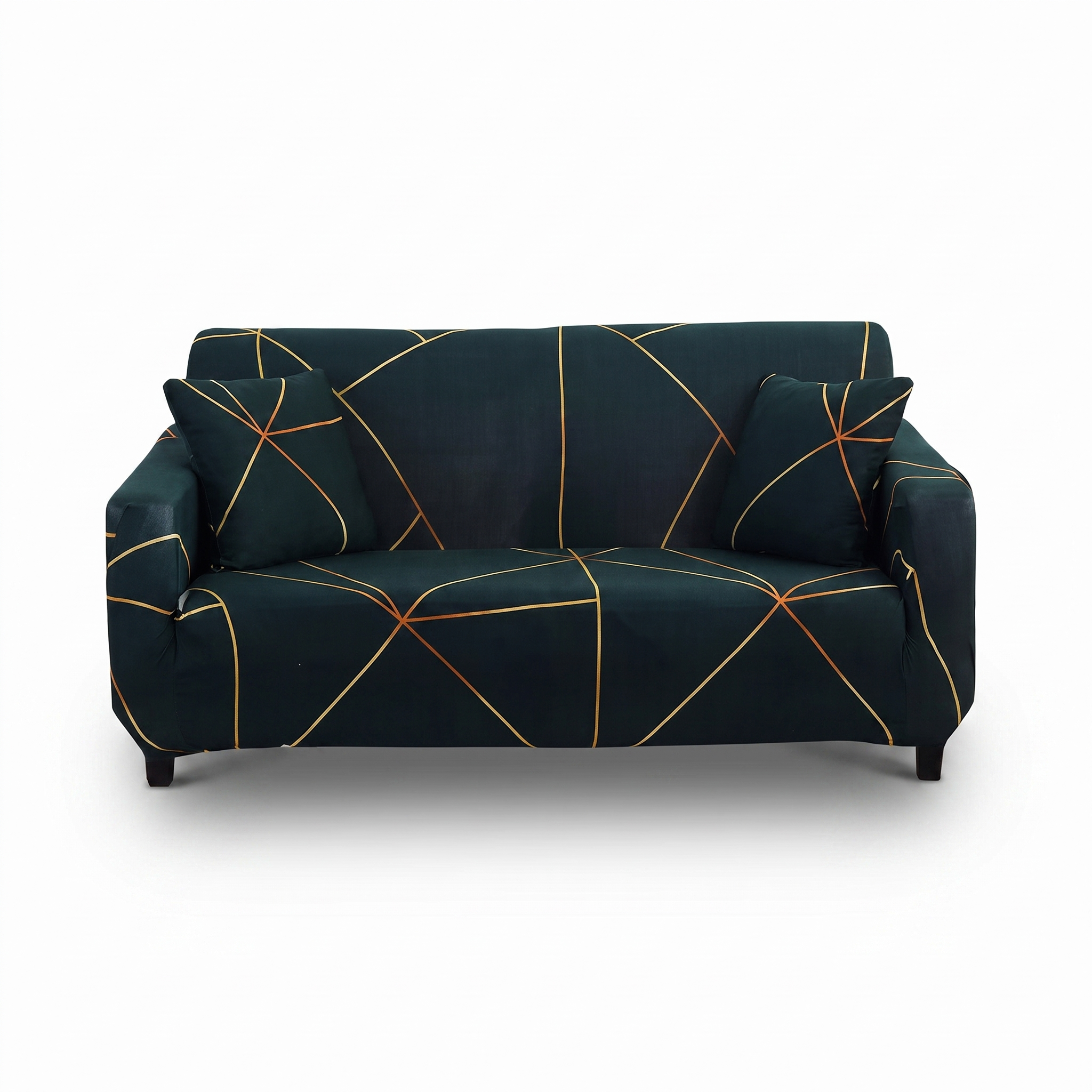 Stretch Sofa Slipcover – Dark Green Geometric Line Print – product view 1 | Brivenzo