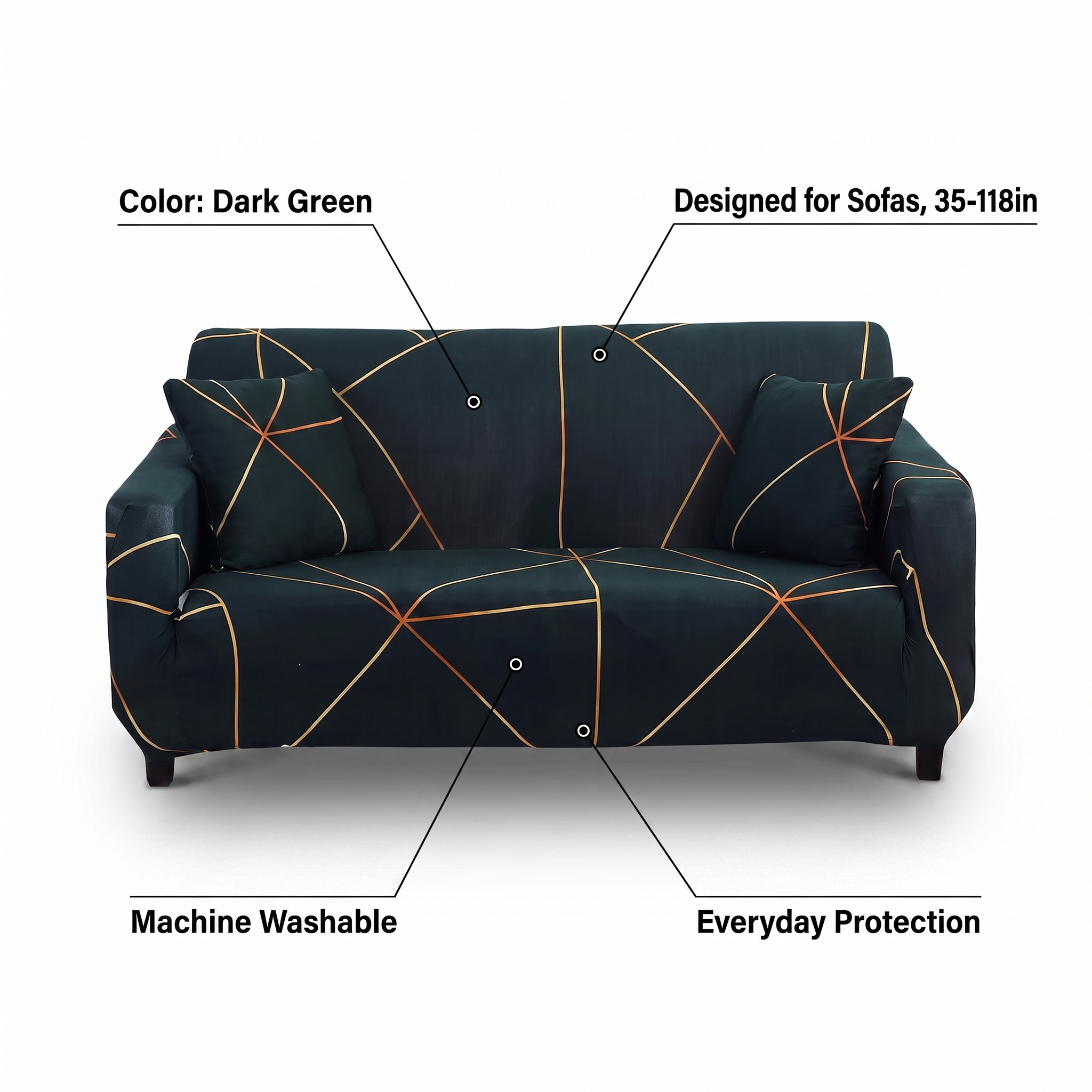 Stretch Sofa Slipcover – Dark Green Geometric Line Print – features and specifications overview | Brivenzo