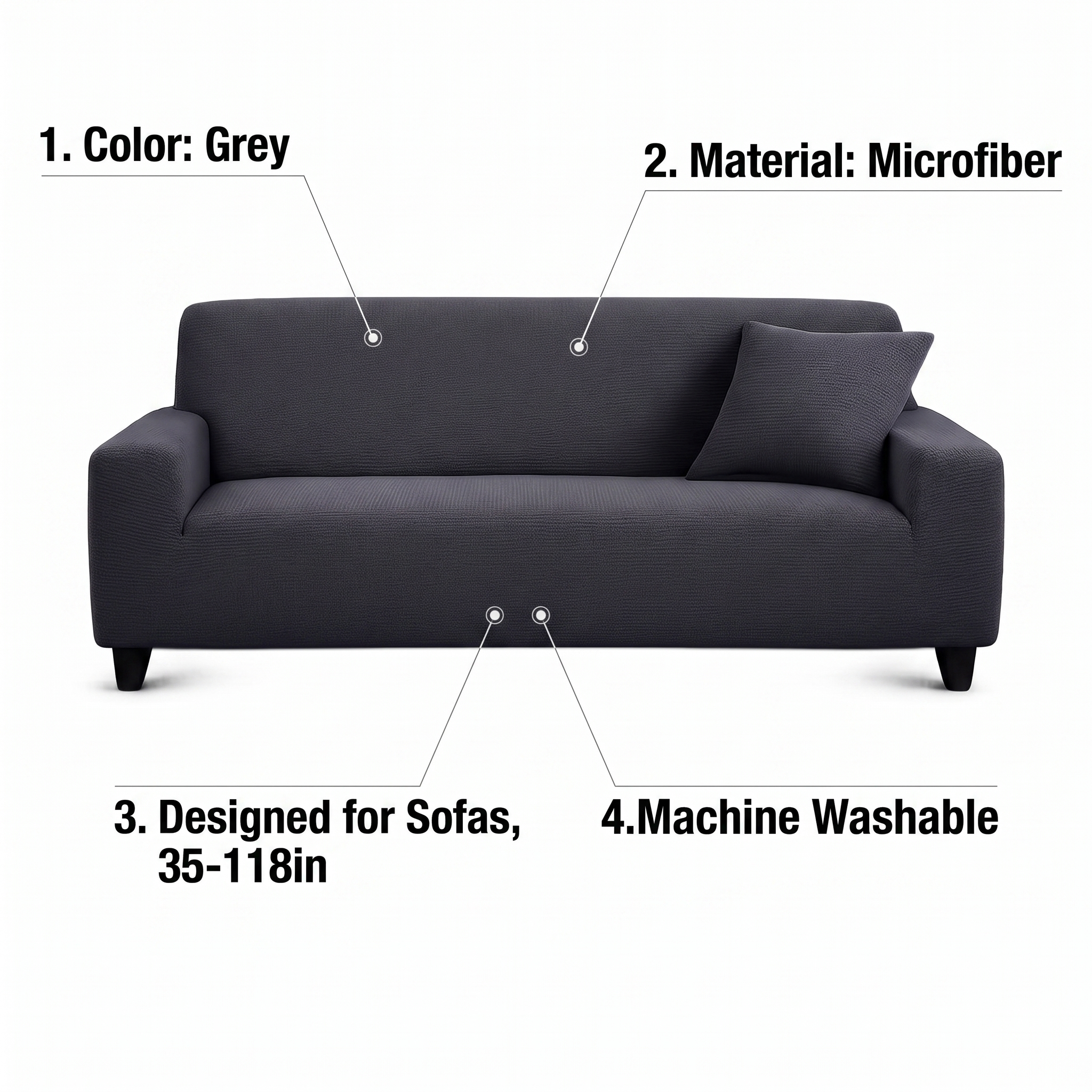 Stretch Sofa Slipcover – Dark Grey Microfiber – features and specifications overview | Brivenzo