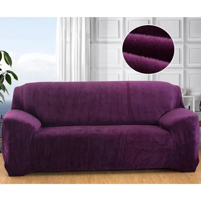 Stretch Sofa Slipcover – Deep Purple Velvet – product view 5 | Brivenzo