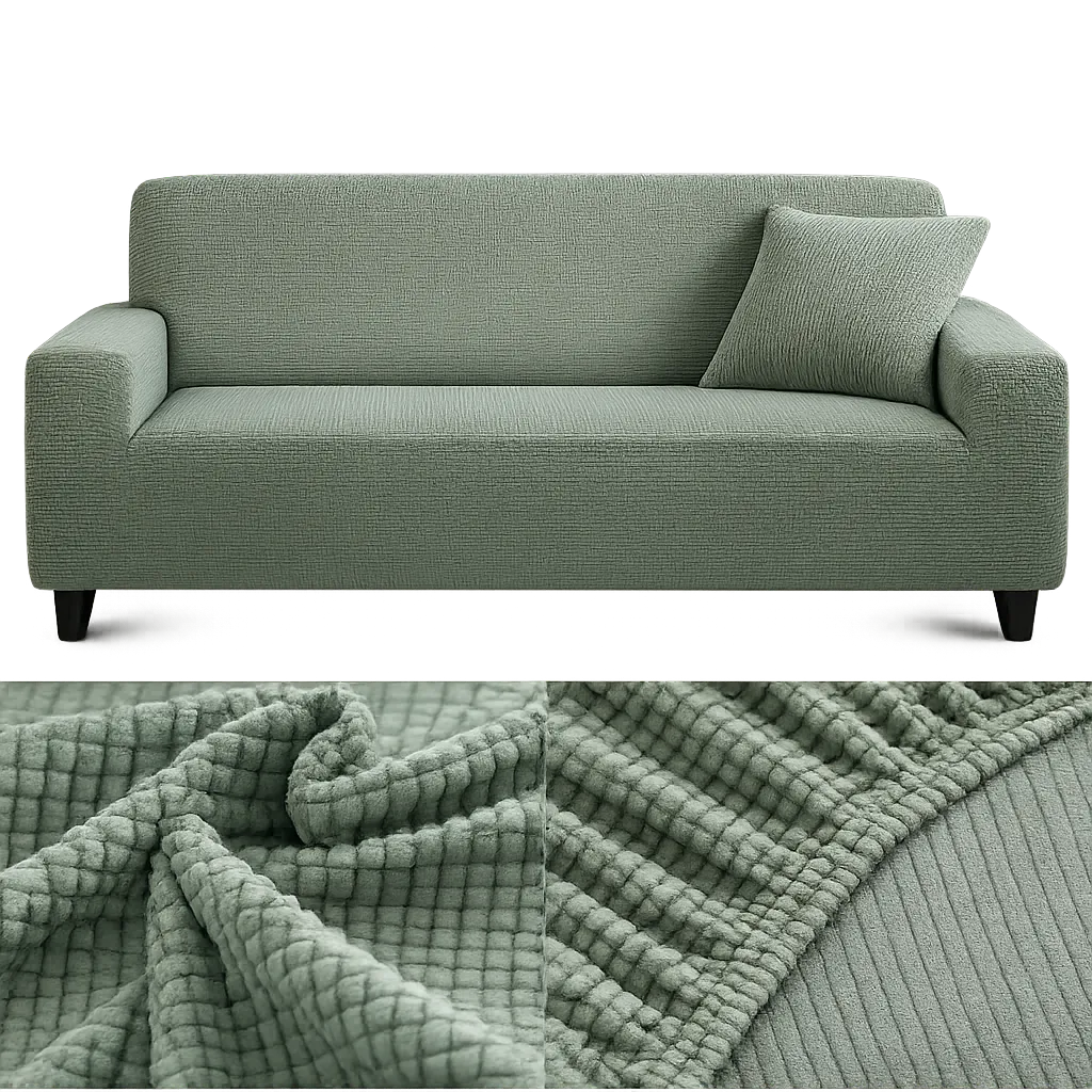 Stretch Sofa Slipcover – Green Microfiber – product view 4 | Brivenzo