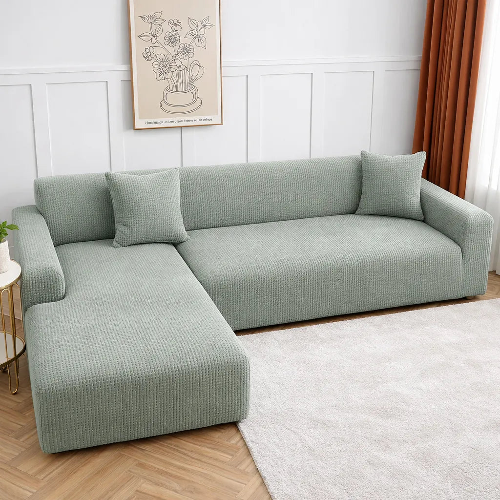 Stretch Sofa Slipcover – Green Microfiber – product view 7 | Brivenzo