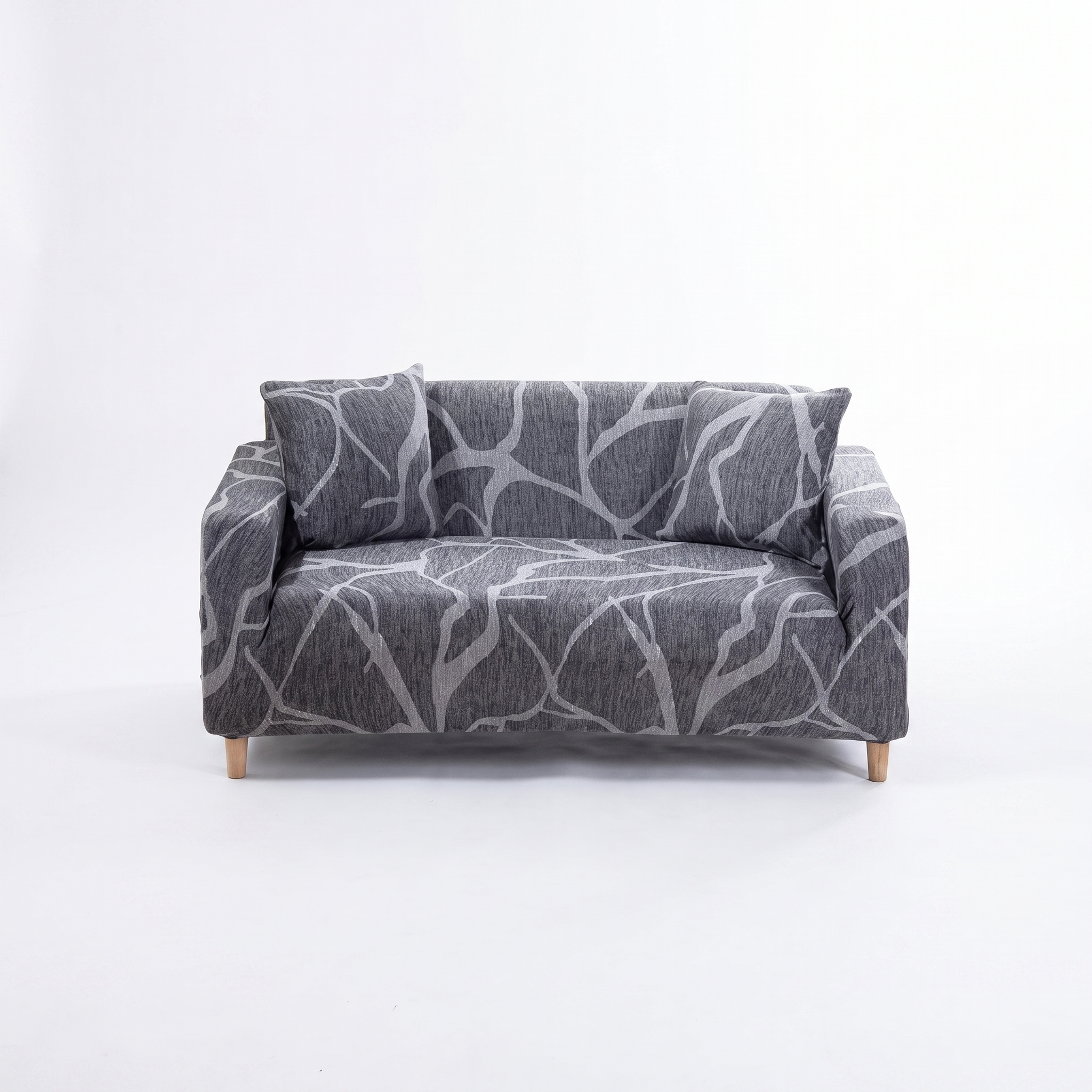 Stretch Sofa Slipcover – Grey Abstract Branch Print – product view 4 | Brivenzo