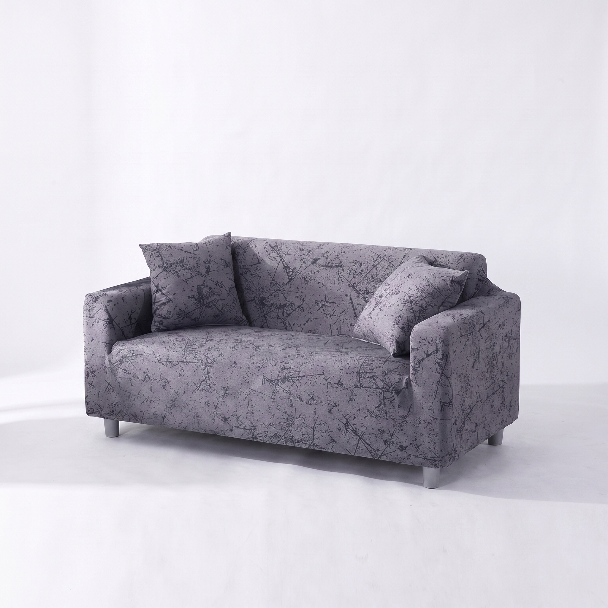 Stretch Sofa Slipcover – Grey Abstract Crackle Print – product photo on a white background | Brivenzo