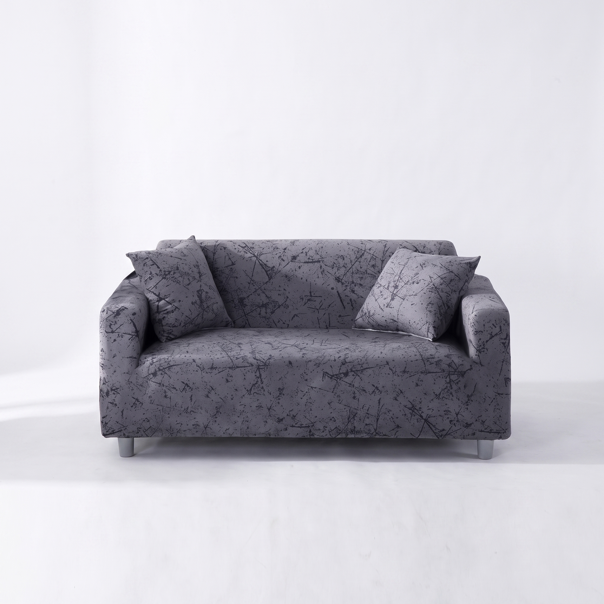 Stretch Sofa Slipcover – Grey Abstract Crackle Print – product view 4 | Brivenzo