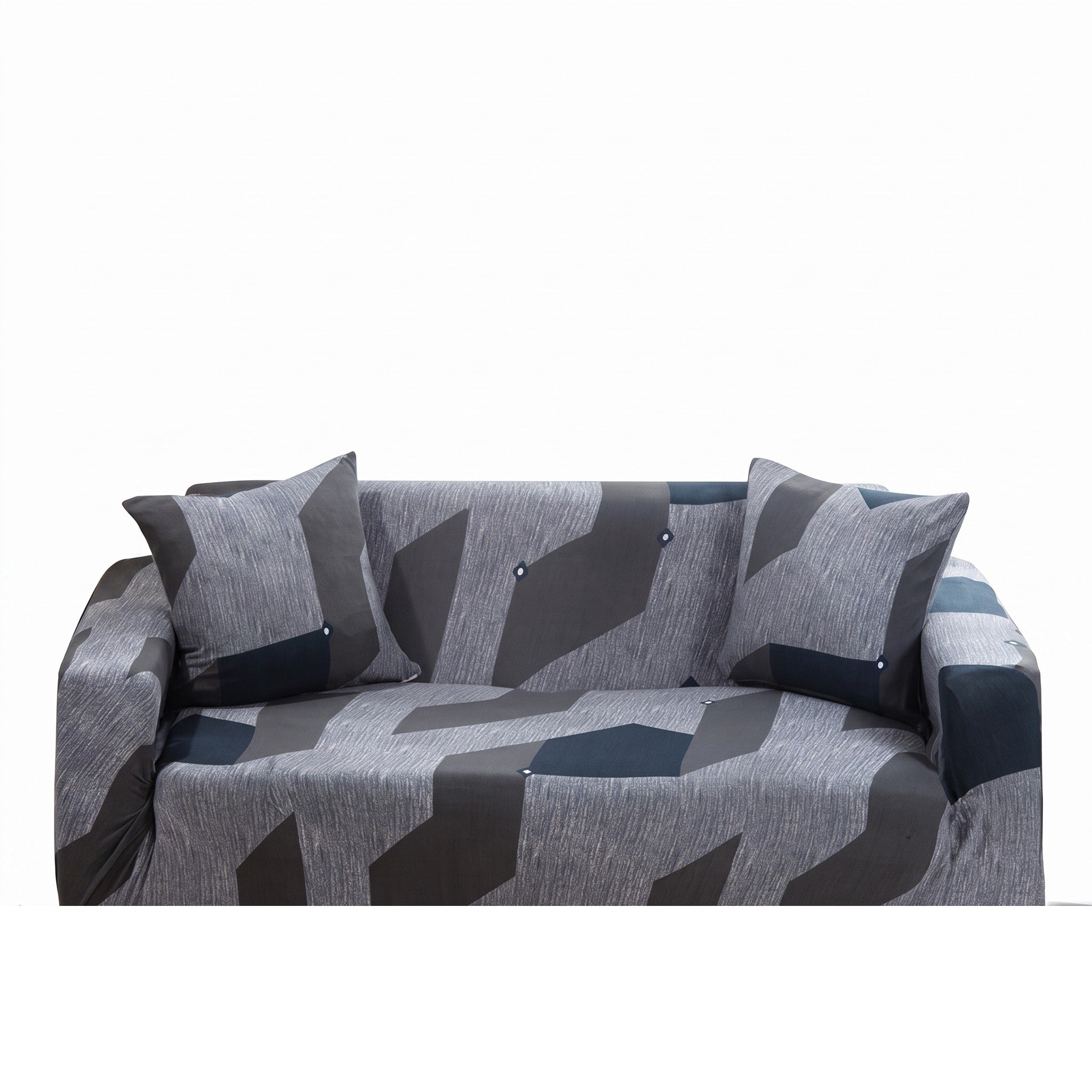 Stretch Sofa Slipcover – Grey & Blue Geometric Pattern – product view 4 | Brivenzo