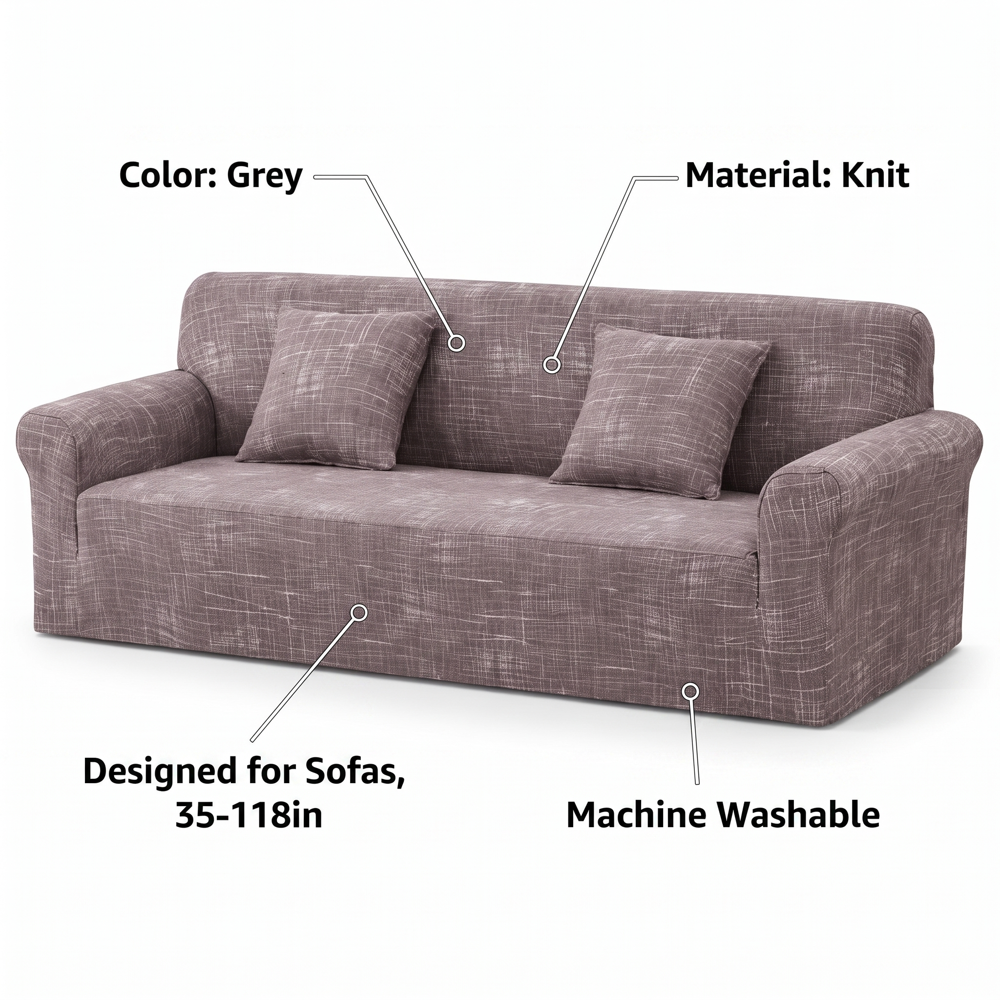 Stretch Sofa Slipcover – Grey Crosshatch Scratch Print – features and specifications overview | Brivenzo