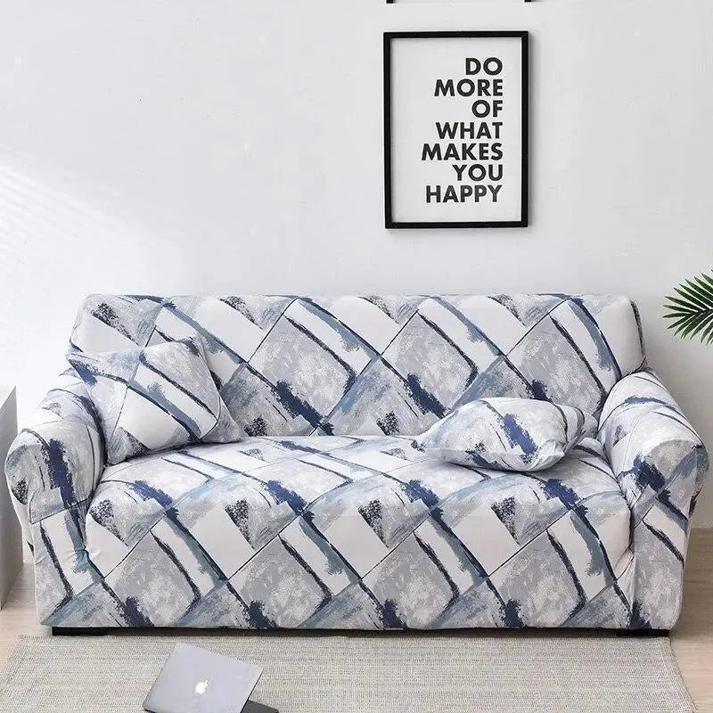 Stretch Sofa Slipcover – Grey Navy Geometric Diamond Print – product view 4 | Brivenzo