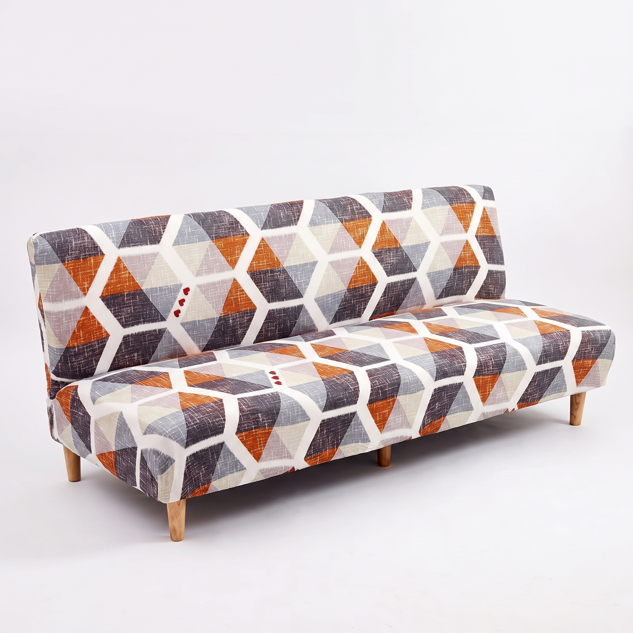 Stretch Sofa Slipcover – Grey Orange Hexagon Print Sofa Bed – product photo on a white background | Brivenzo